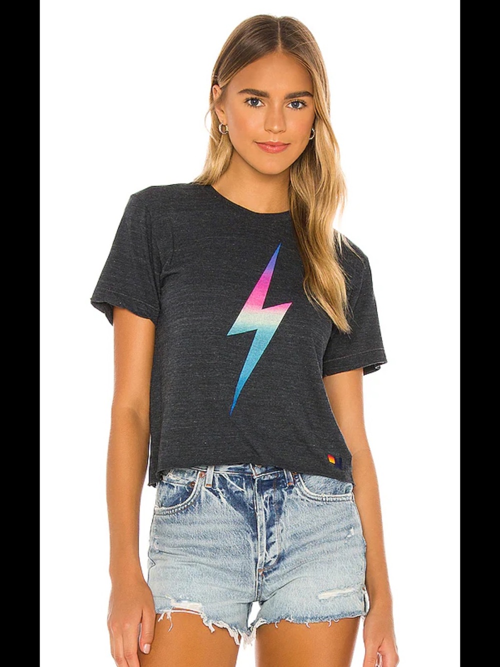 Aviator Nation Bolt Boyfriend Tee Rainbow Pink